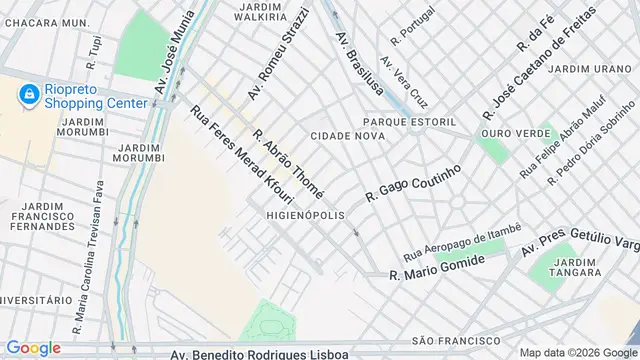 Mapa do bairro Higienópolis, São José do Rio Preto - SP