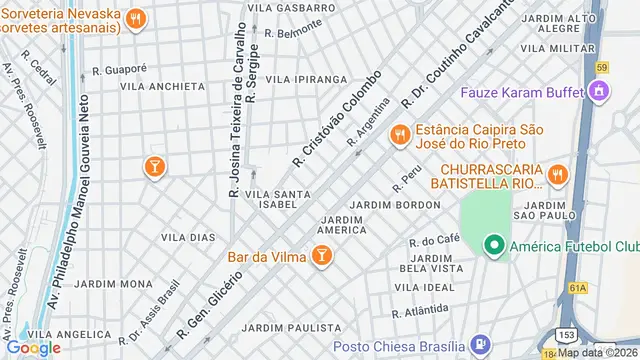 Mapa do bairro Jardim América, São José do Rio Preto - SP