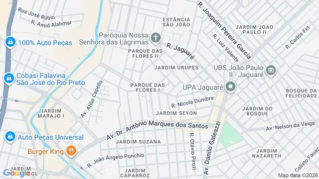 Mapa do bairro Parque das Flores II, São José do Rio Preto - SP