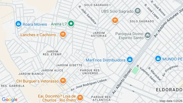 Mapa do bairro Parque Residencial Universo, São José do Rio Preto - SP