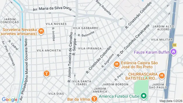 Mapa do bairro Vila Ipiranga, São José do Rio Preto - SP