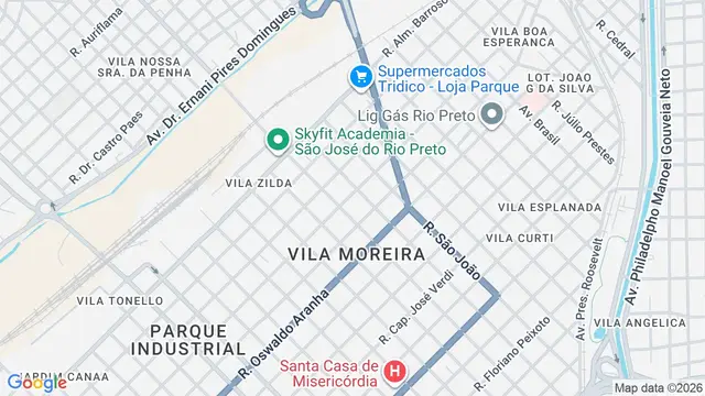 Mapa do bairro Vila Moreira, São José do Rio Preto - SP