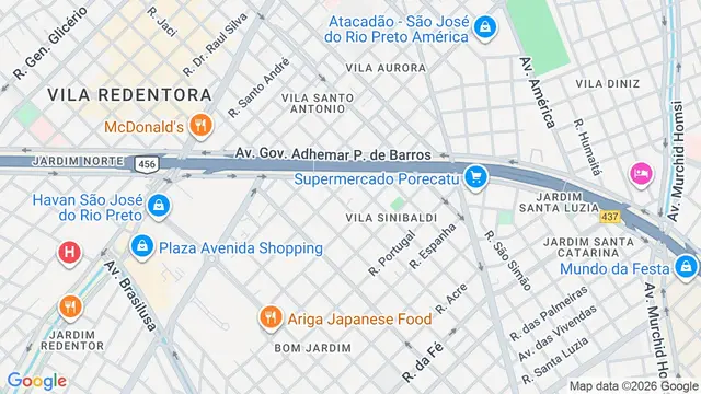 Mapa do bairro Vila Sinibaldi, São José do Rio Preto - SP